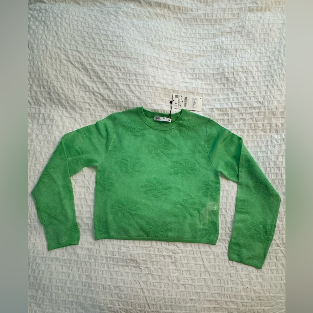 Zara Green Mesh Long Sleeve Top